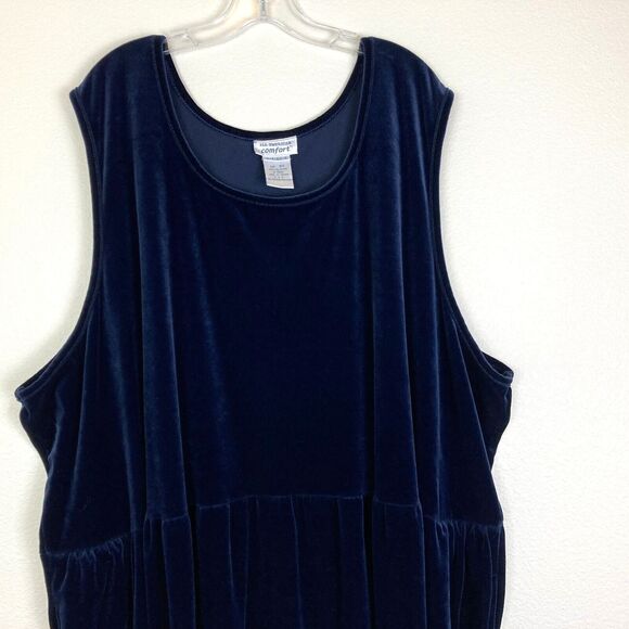 All American Comfort Velvet Maxi Dress Size 5X Navy Blue Babydoll Vintage Soft - Picture 2 of 6